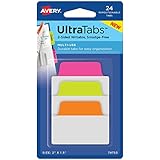 Avery Multiuse Ultra Tabs, 2" x 1.5", 24 Repositionable Tabs, 2-Side Writable, Neon Pink/Green/Orange (74753)