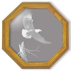 Decorative Etched Mirror - Eagle Art Etching, Octagon Solid Oak Framed Wall Mirror, 13 inches