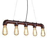 ONEPRE Industrial Steampunk Ceiling Pendant Light Chandeliers with Vintage Edison Bulb, Retro Rustic Red Color, 5 Lights Metal Water Pipe Country Rustic Lamp Hanging Lighting