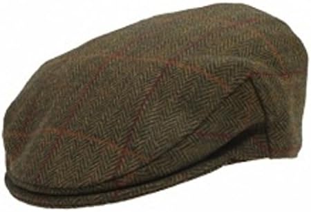 Stanbury British Tweed Traditional Teflon Coated Green Herringbone Check Wool Flat Cap