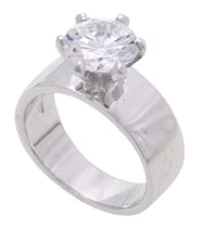 SilverBin Sterling Silver Engagement Style Polished Round CZ Ring