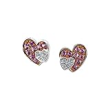 14K Two Tone Gold 0.07 ct. Diamond and 5/8 ct. Pink Sapphire Heart Earrings