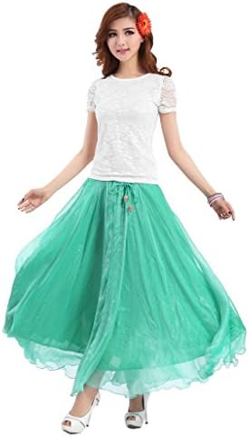 Beautiful Day Women's Silk Chiffon Elastic Waist Maxi Long Skirts Dresses