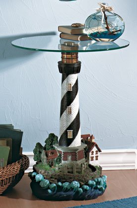 Beautiful Nautical Lighthouse Pedestal Type Table With Glass Top
