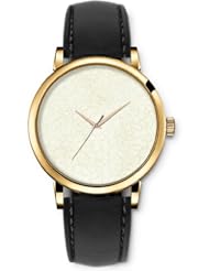 SPRAWL Aanalog Fashion Series Gold Ladies Watches of Genuine Black Leather Strap,Unique Wrist Watch for Women Girls Designed with Dry white