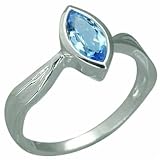 1.25 Carats Marquise Cut Genuine Swiss Blue Topaz Sterling Silver Ring