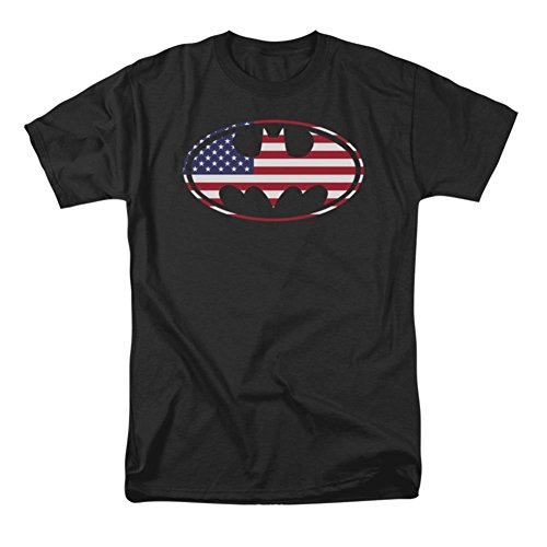 Superman Tees Men's Batman/American Flag Oval Tee