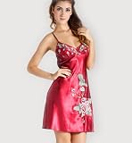 Silk Delicate Embroidery Trim Chemise Nightgown - Maroon, Nightgown Costume