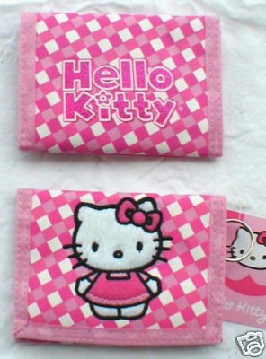 Cute Sanrio Hello Kitty Plaid Tri-fold Pock Wallet (Pink)