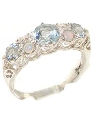 Quality Vintage Design Solid 925 Sterling Silver Natural Aquamarine & Opal statement Ring - Finger Sizes 4 to 12 Available