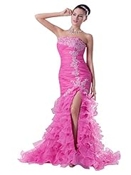 Sexy Strapless Organza Applique Slit Evening Dress/Prom Dress 