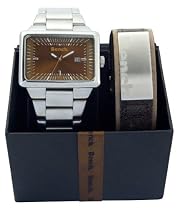 Bench Gents Watch And Brown Cuff Strap Bracelet Set