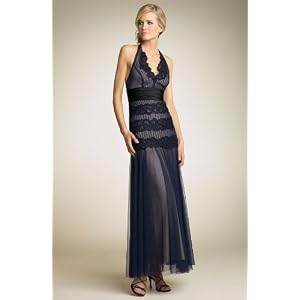 BCBG NAVY TULLE LACE BAND LONG HALTER DRESS NEW 6