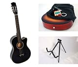 38 Black Acoustic Cutaway Guitar Combo with Accessories and FREE Stand