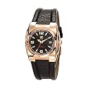 Fila - FA0600-82 - Montre Femme Junior Acier Jaune- Quartz Analogique - Cadran Noir - Dateur - Bracelet Cuir Noir