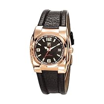 Fila - FA0600-82 - Montre Femme Junior Acier Jaune- Quartz Analogique - Cadran Noir - Dateur - Bracelet Cuir Noir