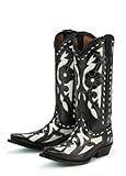 Lane Boots Poison in Black / White Leather Fashion Cowgirl Boots