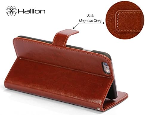 iPhone 6 Plus Case, [Wallet Case] by Hallion **Genuine Leather** KickStand, Apple iPhone 6 Premium Leather Case Wallet 5.5 inch with Credit Card ID Holders, Foldable Stand (Dark Brown)