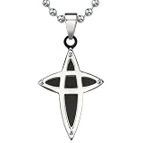 Stylish and Unique: Designer Inspired Surgical Stainless Steel Black Enamel Finish Modern Cross on a Stainless Steel Ball Chain for Men