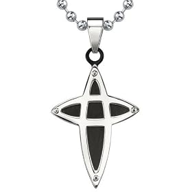 Stylish and Unique: Designer Inspired Surgical Stainless Steel Black Enamel Finish Modern Cross on a Stainless Steel Ball Chain for Men