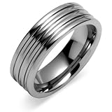 Triple Grooved 8mm Comfort Fit Mens Tungsten Carbide Wedding Band Ring Size 12