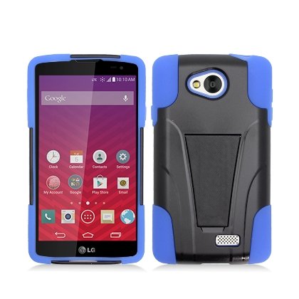 LG Transpyre / LG Tribute / LG Optimus F60 - Black and Blue Dual Layer Impact Defender Shockproof Armor Kickstand Cover Case + ATOM LED Keychain Light LG Transpyre / LG Tribute / LG Optimus F60 - Black and Blue Dual Layer Impact Defender Shockproof Armor Kickstand Cover Case + ATOM LED Keychain Light