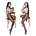 Sexy Open-Crotch Shiny High-Waist Lace Pantyhose See-Through Bodysuit Flirty Set, Coffee, One Size
