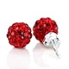 Kzafrance Clous d'oreille swarovski 8mm - Boucles d'Oreille Serties De Plus De 70 Cristaux Swarovski En Argent 925 Avec Poin�on - Rouge Passion