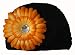 Black Halloween Baby Kufi Beanie Skull Cap Hat with Orange Flower