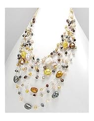Japanese silk cord Fresh Water Pearl Necklace In Zinc