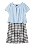 Angeliebe エンジェリーベ 産後 授乳 ウェア チェック ドッキング ワンピース 9号 ライト ブルー × チェック