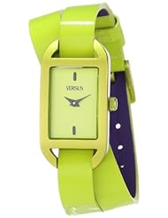 Versus by Versace Womens SGQ050013 Ibiza Rectangular Neon Green Aluminum Case Leather Strap Patent Top Watch