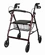 ^Rollator W/dual Brakes, Burgundy,very-lite W/four-wheels-aluminum with Basket and Padded Seat Capacity