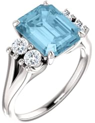 14K White Gold 10.00x8.00mm Emerald Cut Aquamarine and Diamond Ring -- LIFETIME WARRANTY