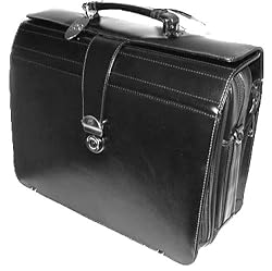 Mancini Lawyer Black Triple Compartment Leather Laptop Briefcase