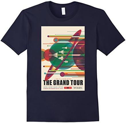 Men's The Grand Tour of Space T-shirt Vintage Poster Occupy Mars Large Navy