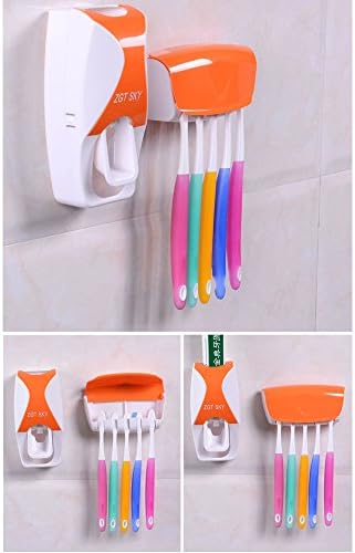 My Family Wall Mounted Toothpaste Dispenser Automatic Toothpaste Squeezer &amp; Toothbrush Holder Set (Orange)