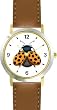 Lady Bug or Lady Bird with Spread Wings - Ladybug - JP Animal - WATCHBUDDY&reg; DELUXE TWO-TONE THEME WATCH - Arabic Numbers - Brown Leather Strap-Size-Large ( Men's Size or Jumbo Women's Size )