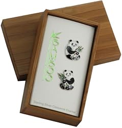 Sterling SilverCloisonne Enamel Panda with Bamboo Stud Earrings in Bamboo Gift Box