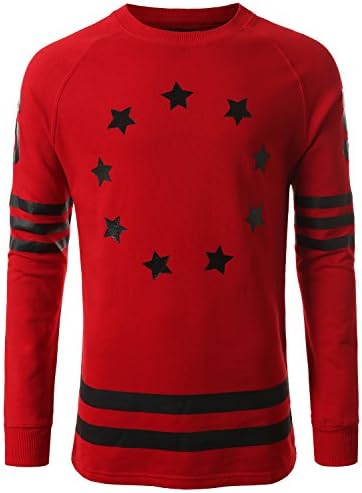 URBANCREWS Hipster Hip-Hop French Terry Star Sweatshirts Pullover RED 2XLARGE