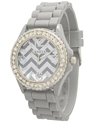 Womens Geneva Rhinestone-accented Silicone Watch Chevron Design - Light Grey