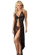 Sexy Long Sheer Black Halter Gown Nightgown Set with Matching Thong Floral Lace and Chiffon S M or L