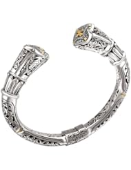 18K Yellow Gold and Sterling Silver Filigree Cross Cuff Bracelet