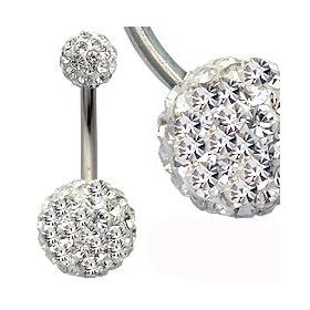 Piercing nombril en cristal Swarovski transparent - Acier Titane grade 23 - 1.6mm x 10mm x boule en cristal de 6mm
