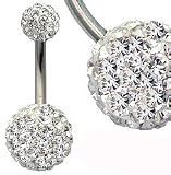 Piercing nombril en cristal Swarovski transparent - Acier Titane grade 23 - 1.6mm x 10mm x boule en cristal de 6mm