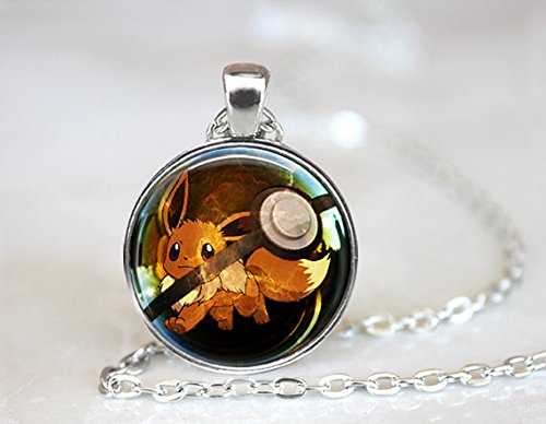 ORIGINAL Eevee Pokeball Necklace // 1 Inch Round Pokemon Eeveelutions Jolteon Flareon Vaporeon Glaceon Espeon Umbreon Leafeon // Gift Idea
