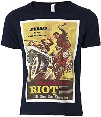 Eron Apparel Men's Retro Movies Dragstrip Riot Vintage Poster Scoop Neck T Shirt Navy Blue M