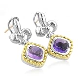 Sterling Silver/18K Gold Dangling Amethyst Earrings