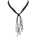 Brown Triple Strand Cascading White 9-10mm Cultured Pearls Suede Necklace