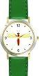 Red Body & Yellow Winged Dragonfly or Dragon Fly - JP - WATCHBUDDY&reg; DELUXE TWO-TONE THEME WATCH - Arabic Numbers - Green Leather Strap-Size-Women's Size-Small